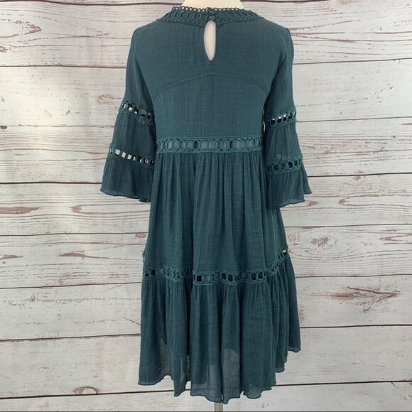 Listicle steel blue boho bell sleeve open lace - Picture 8 of 15